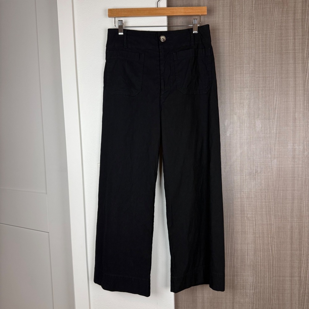 Maeve Anthropologie Black Colette Magic Fabric Crop Wide Leg Pants Linen Size 30 - Picture 4 of 11